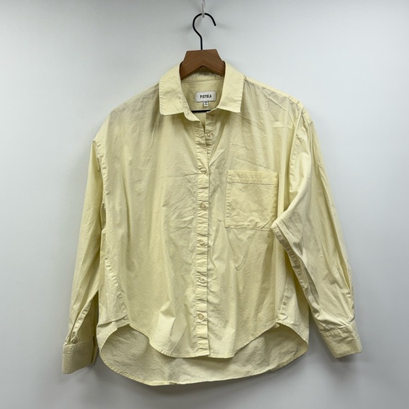 Anthropologie Pistola Sloane Oversized Button Down Boxy Poplin Shirt Yellow XS - Picture 3 of 10